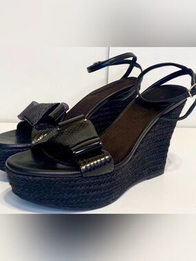 Burberry Snake Print Black Leather Espadrilles Size 37